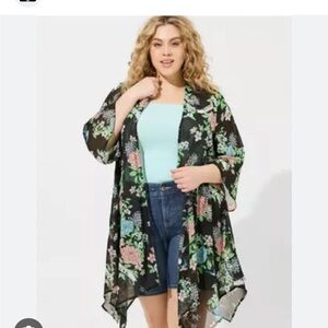 Torrid Sheer Kimono Pink and Green Floral Design